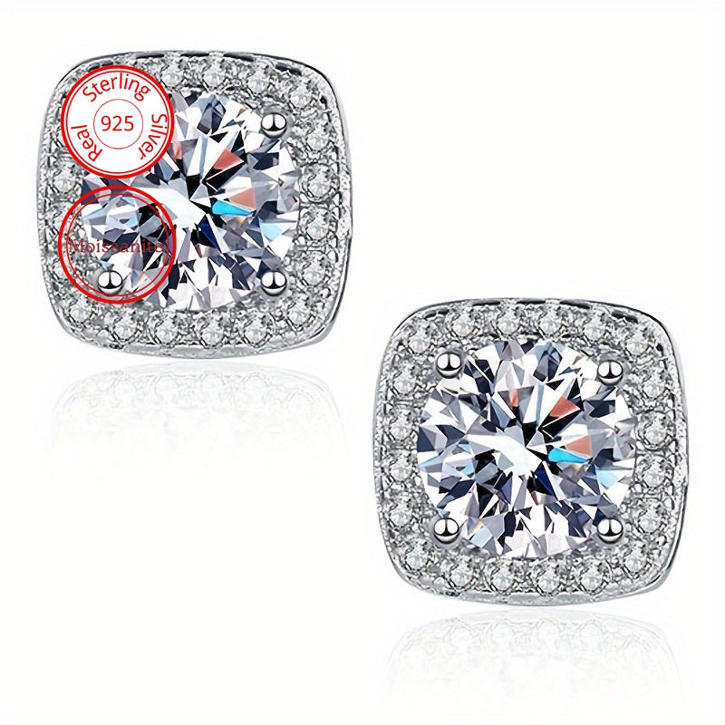 Блестящие серьги-гвоздики из моиссанита в стиле хип-хоп - 2 штуки по 3,2 г 3CT, изготовлены из серебра 925 пробы, идеальный подарок для женщин на День Святого Патрика и летние праздники.