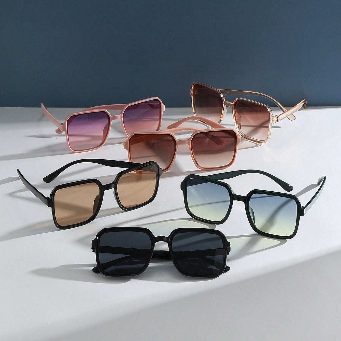 Six Pieces Square Plastic Decorative Glasses for Women's Fashion