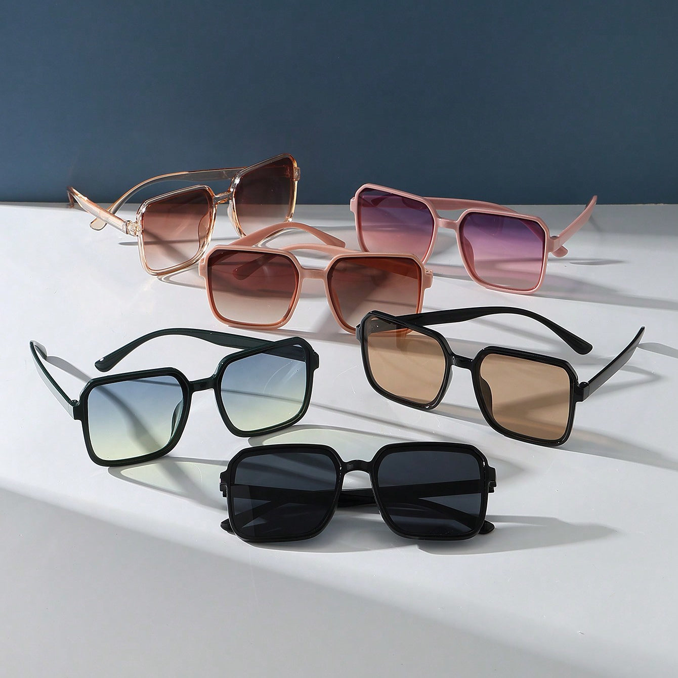 Six Pieces Square Plastic Decorative Glasses for Women's Fashion