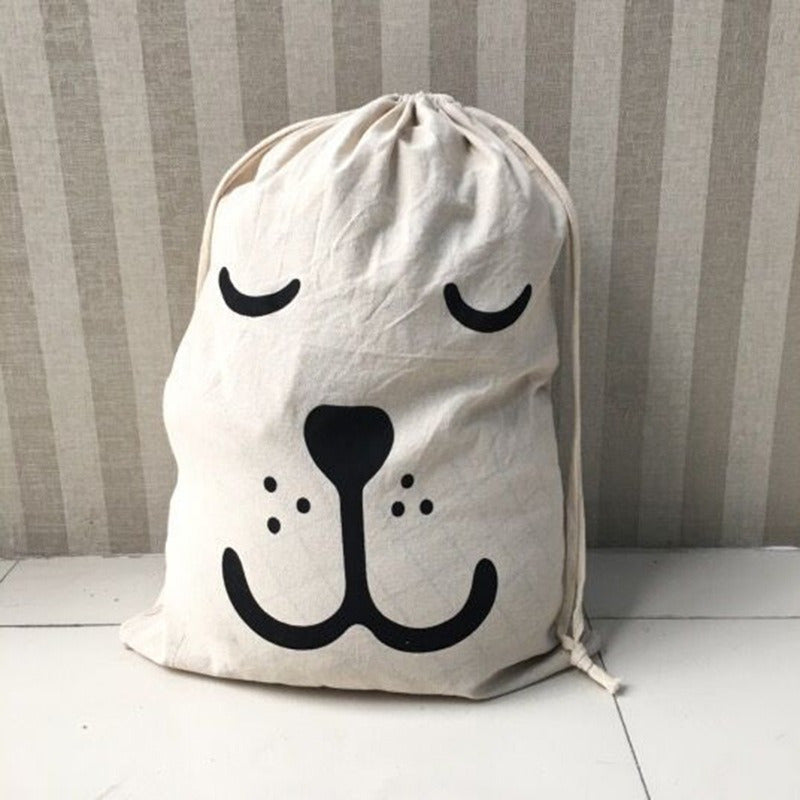 Bolsa de lavandería de rayas para animales grandes con cierre de cordón. Almacenamiento duradero para ropa sucia