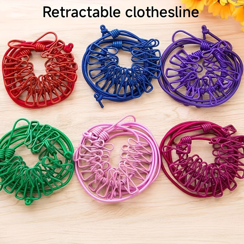 Portable Clothesline with Clothespins Spring Retractable Travel Indoor Outdoor