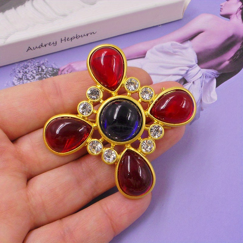 Vintage Floral Brooch Pin with Rhinestones and Personalized Design