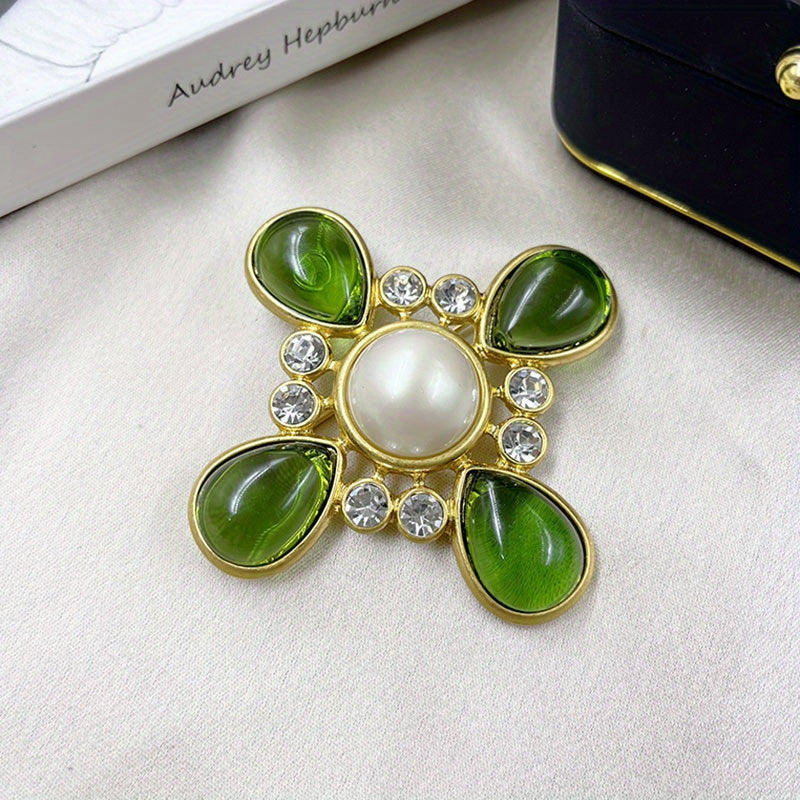 Vintage Floral Brooch Pin with Rhinestones and Personalized Design