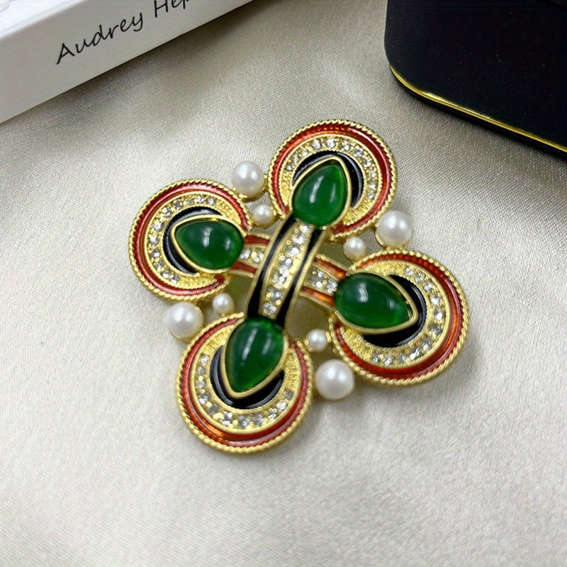 Vintage Floral Brooch Pin with Rhinestones and Personalized Design