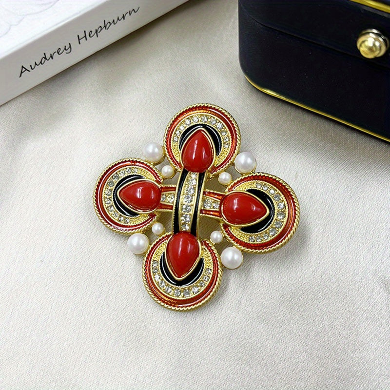 Vintage Floral Brooch Pin with Rhinestones and Personalized Design