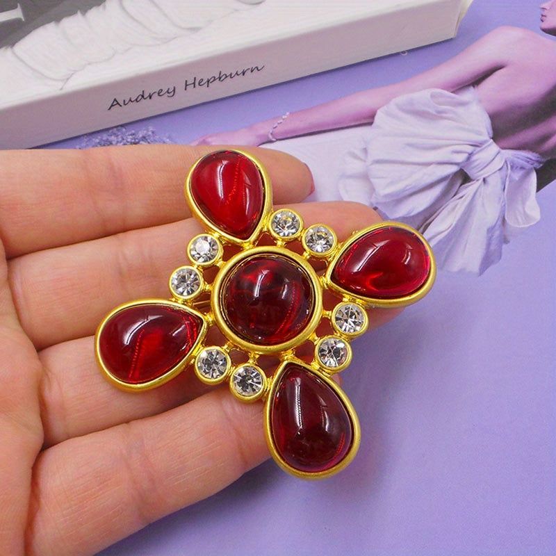 Vintage Floral Brooch Pin with Rhinestones and Personalized Design