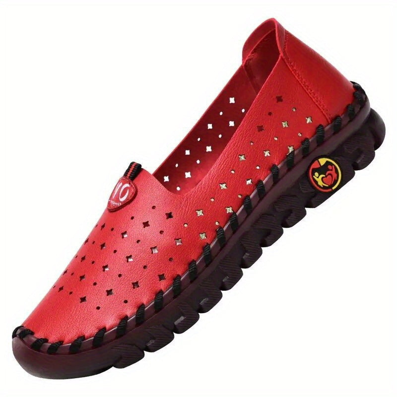Women's Flat Loafers Minimalist Hollow Out Slip-On Rubber Sole Breathable Solid Color Low Top