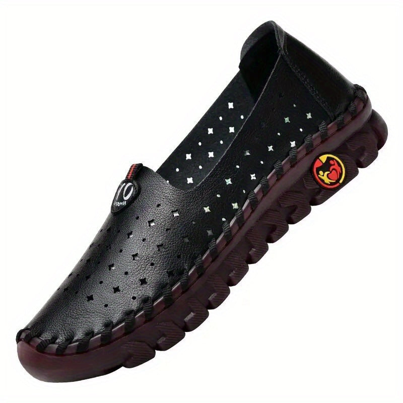 Women's Flat Loafers Minimalist Hollow Out Slip-On Rubber Sole Breathable Solid Color Low Top