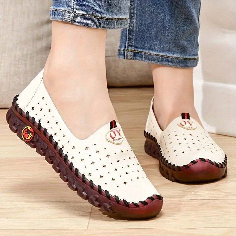Women's Flat Loafers Minimalist Hollow Out Slip-On Rubber Sole Breathable Solid Color Low Top