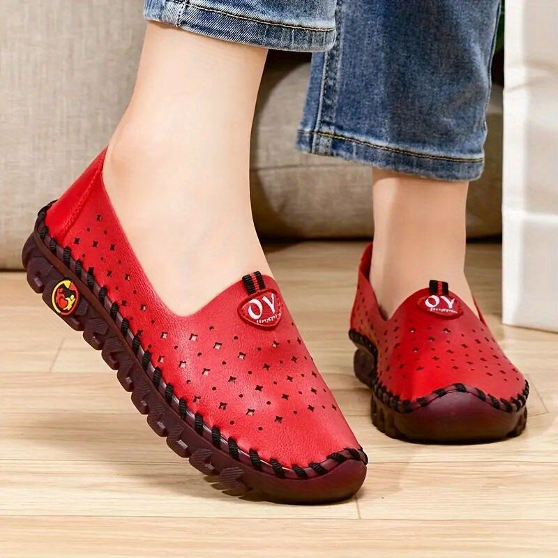 Women's Flat Loafers Minimalist Hollow Out Slip-On Rubber Sole Breathable Solid Color Low Top
