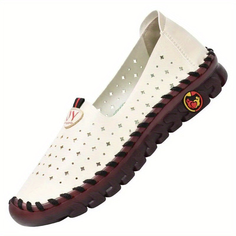 Women's Flat Loafers Minimalist Hollow Out Slip-On Rubber Sole Breathable Solid Color Low Top