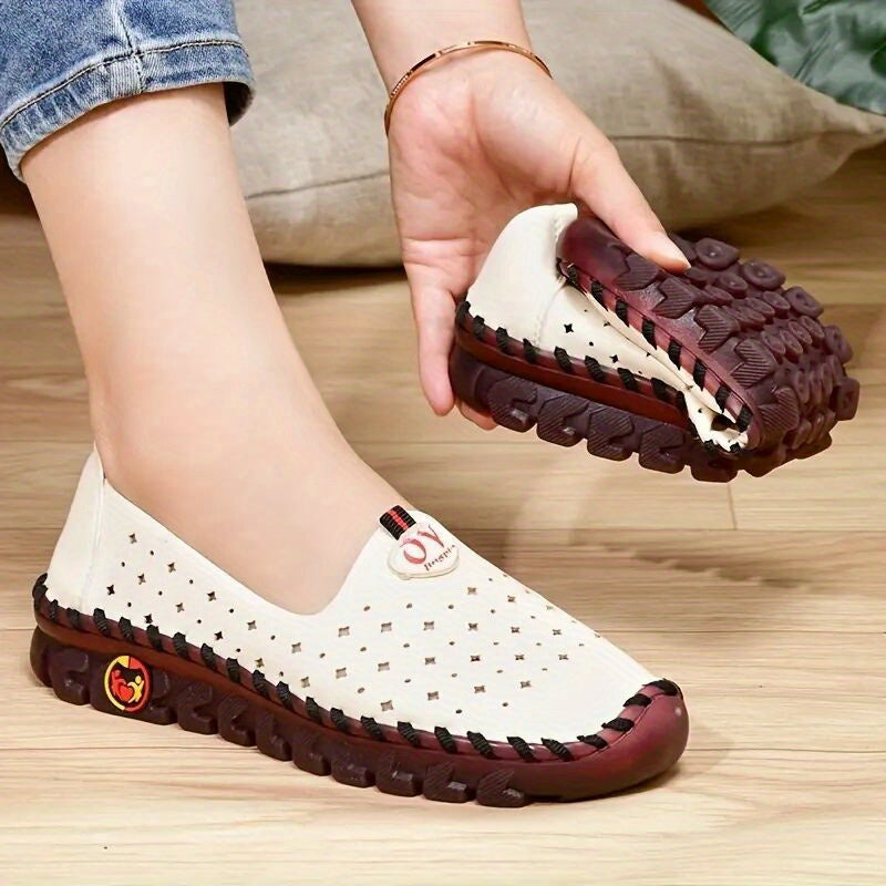 Women's Flat Loafers Minimalist Hollow Out Slip-On Rubber Sole Breathable Solid Color Low Top