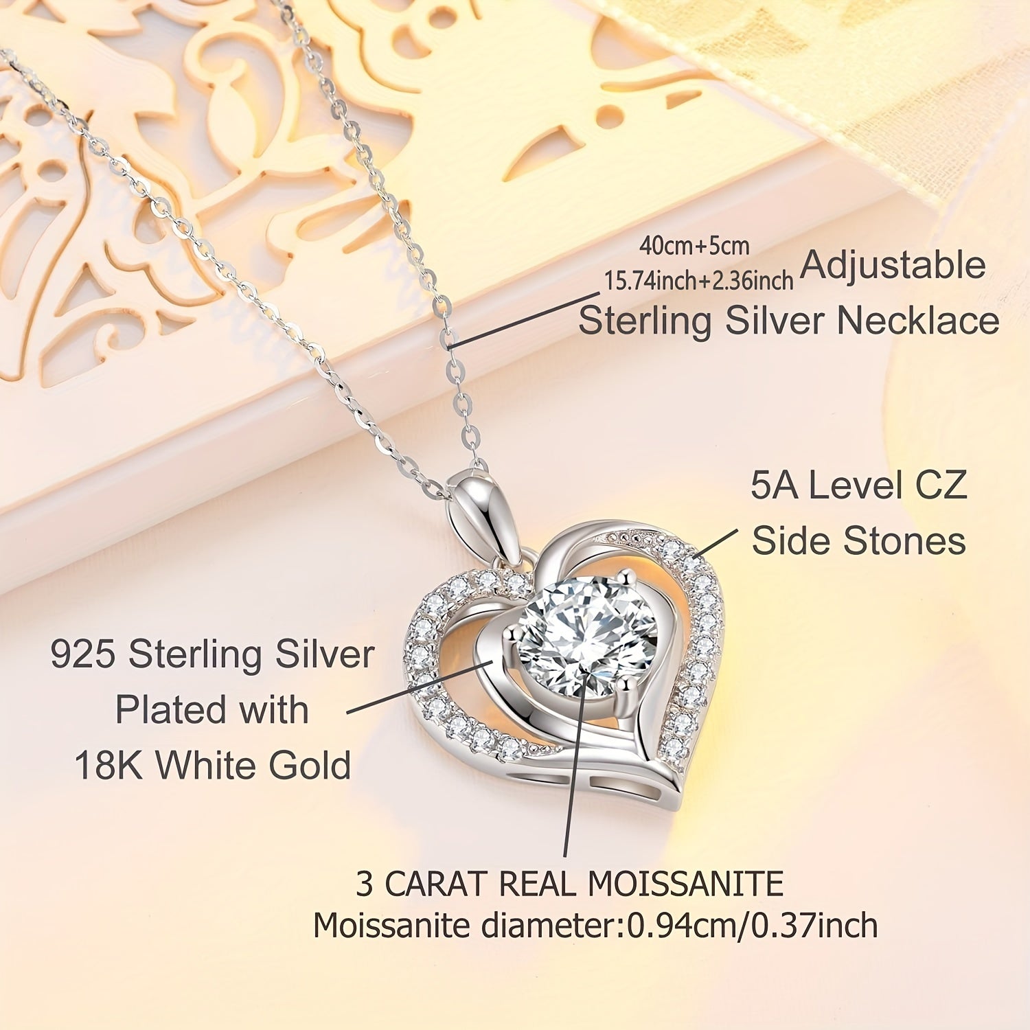 Серебряное ожерелье с кулоном в виде сердца из аметиста 3 карата — элегантное украшение