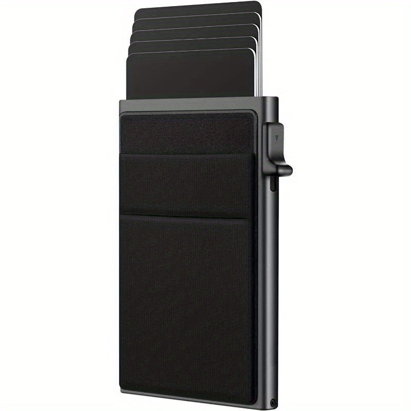 Men's RFID-Blocking Credit Card Holder with Coin Slot Aluminum Alloy Solid Black