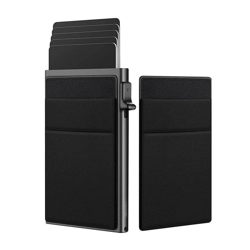 Men's RFID-Blocking Credit Card Holder with Coin Slot Aluminum Alloy Solid Black