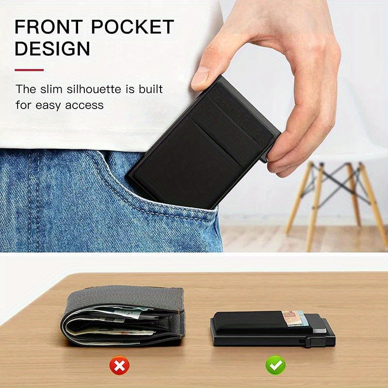 Men's RFID-Blocking Credit Card Holder with Coin Slot Aluminum Alloy Solid Black