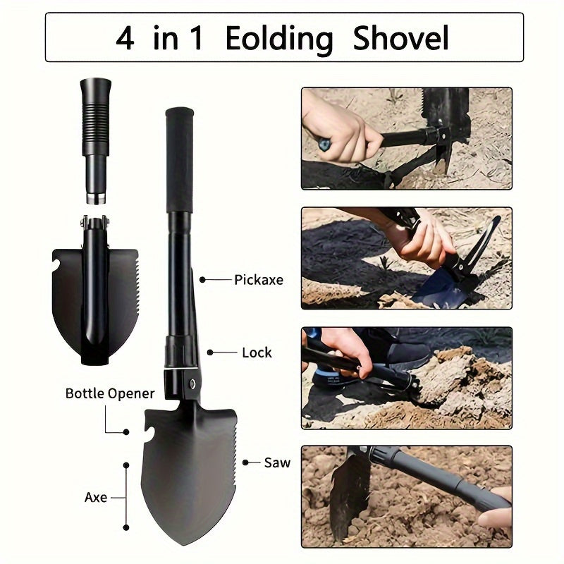 4-in-1 Folding Shovel for Outdoor Activities Gardening Emergency Compact Space-Saving Tool