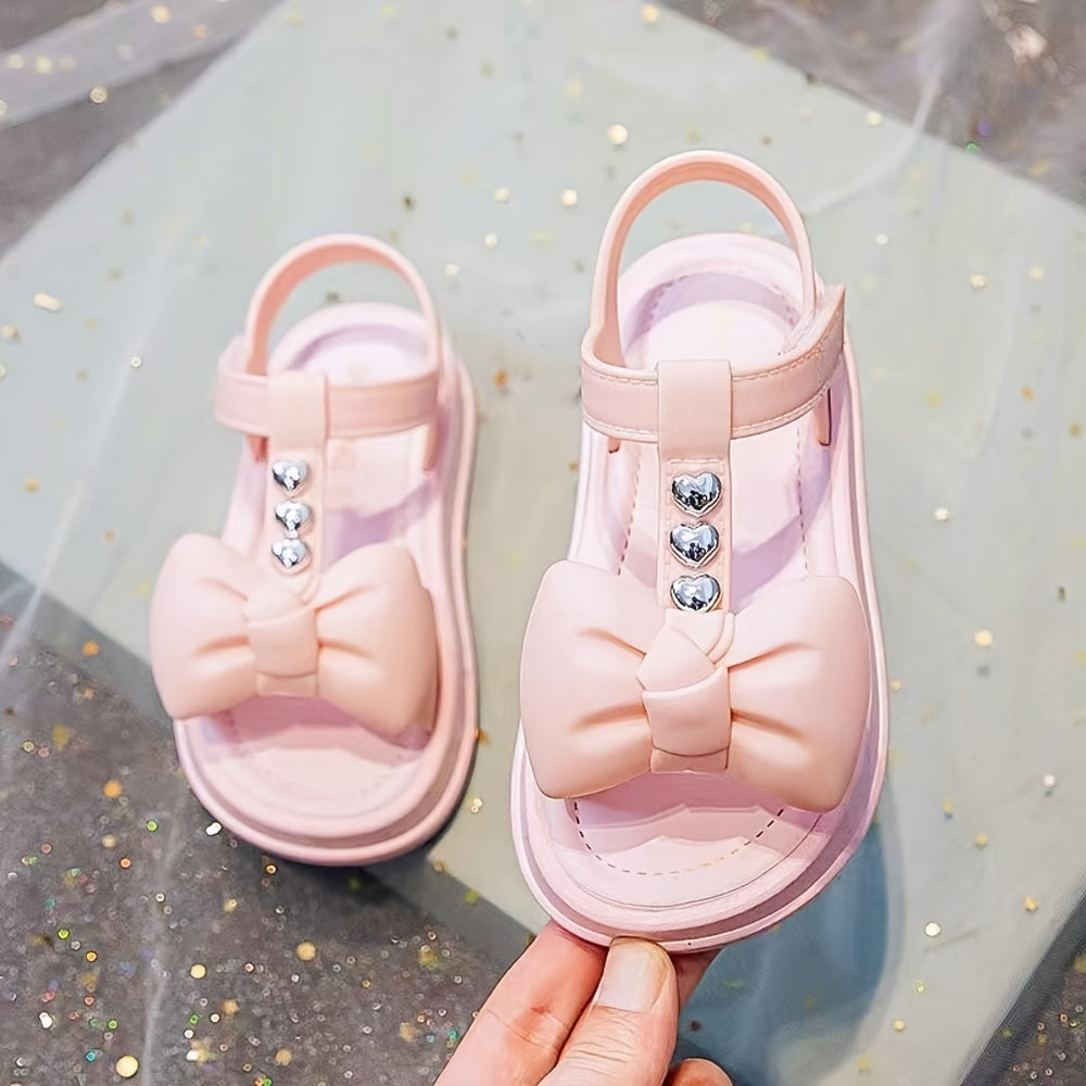 Girls Summer Sandals with Bow Accent Breathable PVC for Outdoor and Casual Wear in Black and Pink