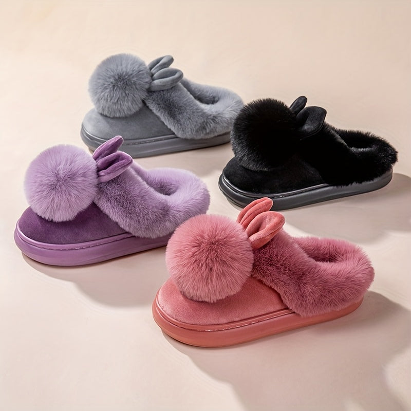 Unisex Warm Faux Fur Rabbit-Ear Slippers Indoor Outdoor Cozy House Shoes