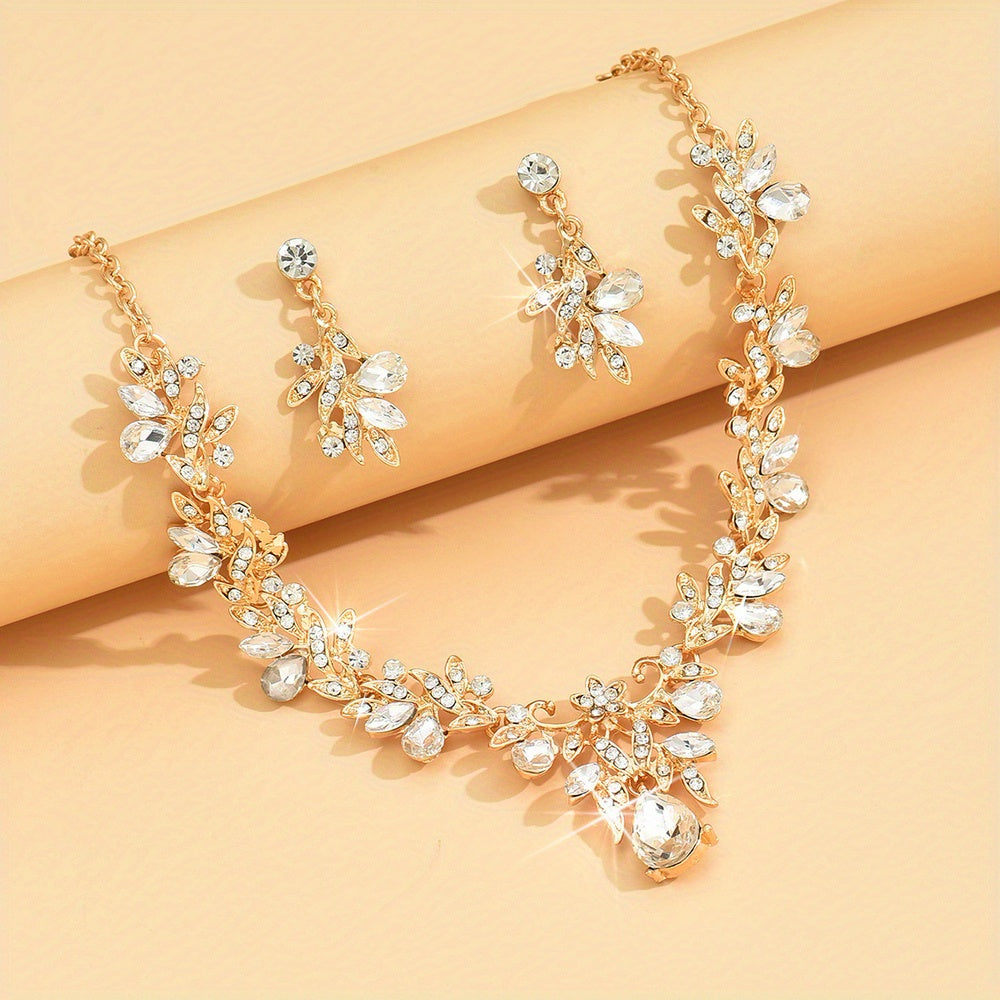 3-Piece Jewelry Set Rhinestone Necklace and Earrings for Parties and Festivals