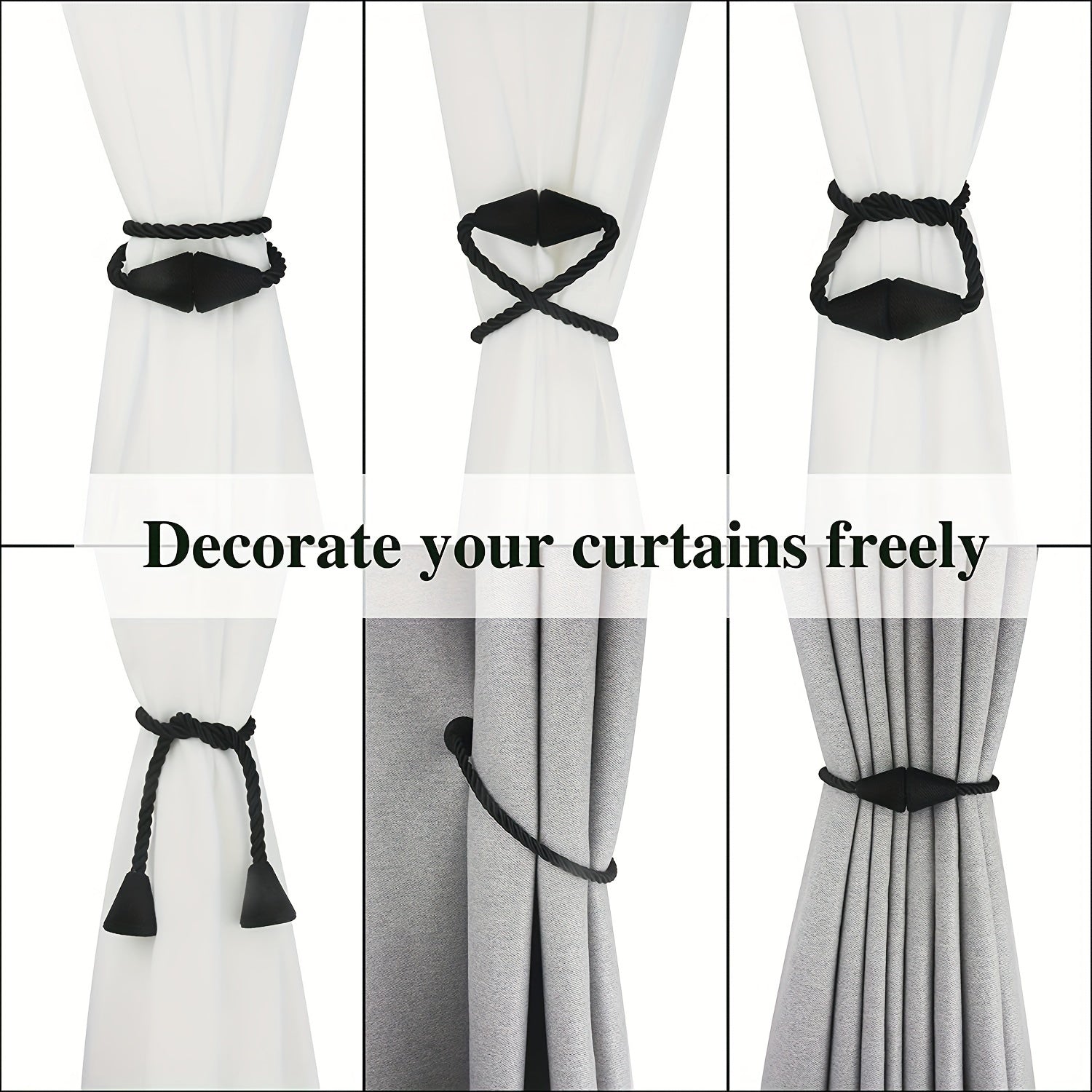 Magnetic Curtain Tiebacks Set Handwoven Holdbacks for Bedroom and Living Room Decor