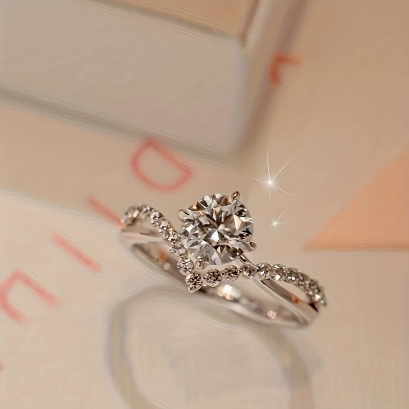 Sterling Silver Moissanite Engagement Ring 1 Carat Round Cut V-Shaped Wedding Band Gold Plated