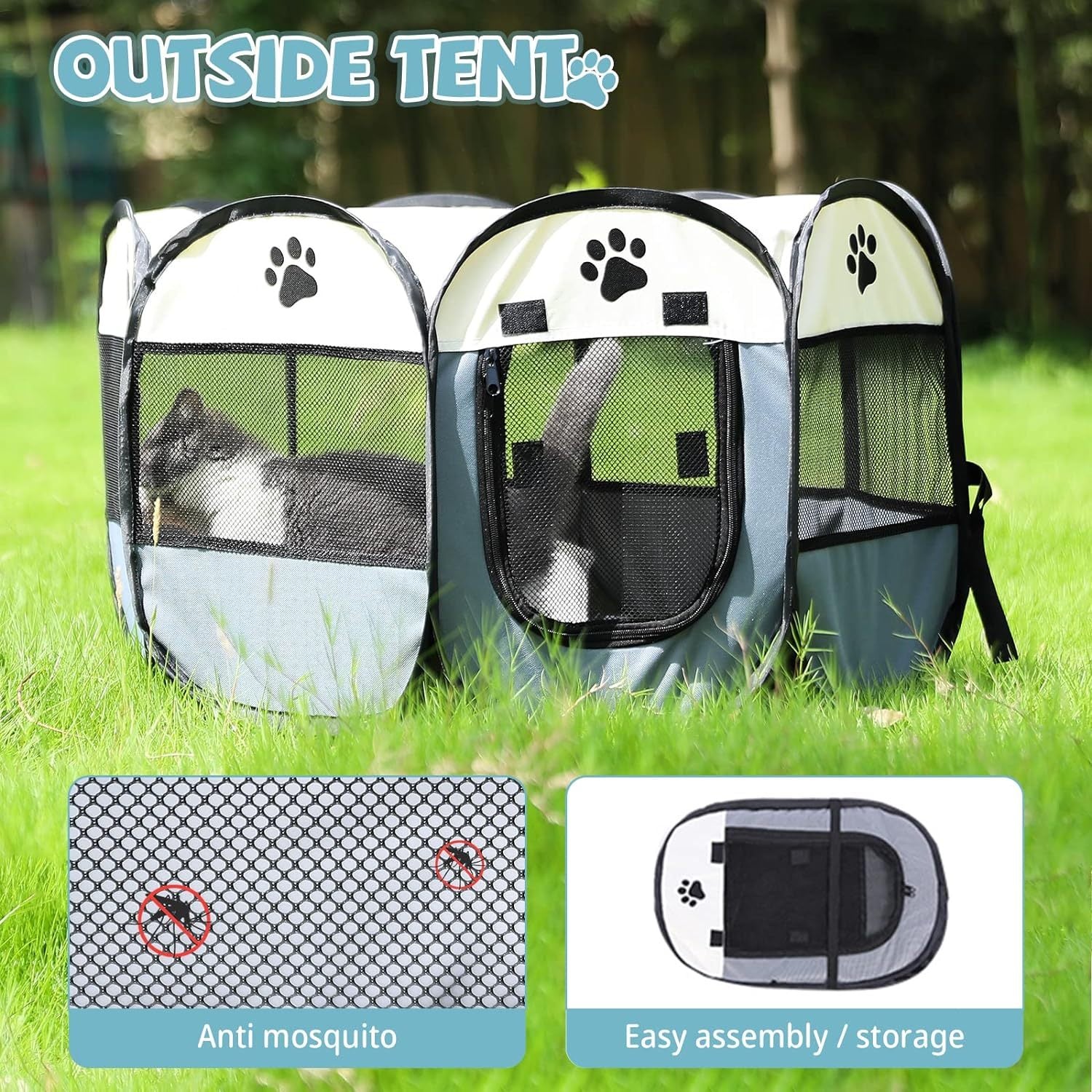 Jaula portátil para mascotas para gatos y perros pequeños hecha de tela Oxford duradera con ventanas de malla uso en interiores y exteriores