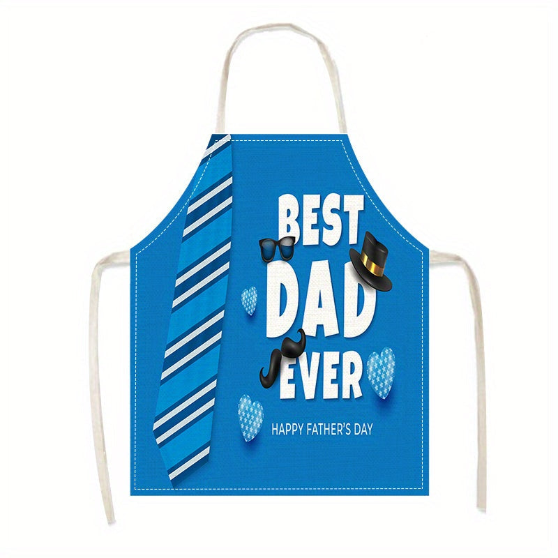 Father's Day Chef Apron Durable Oil-Resistant Linen with Tie and Glasses Print