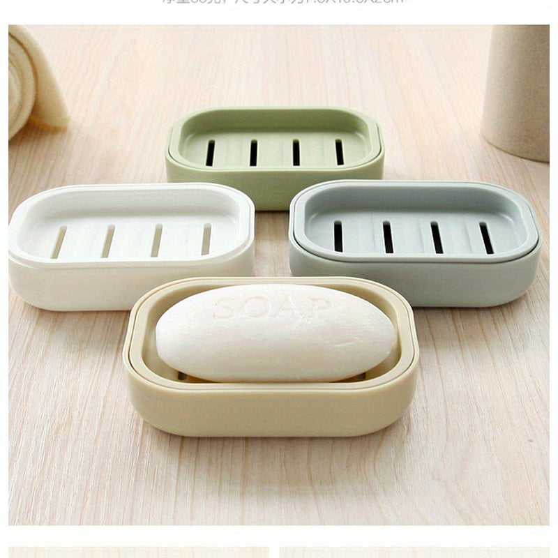 Jabonera de plástico de doble capa con tapa para baño y viaje, con diseño de drenaje