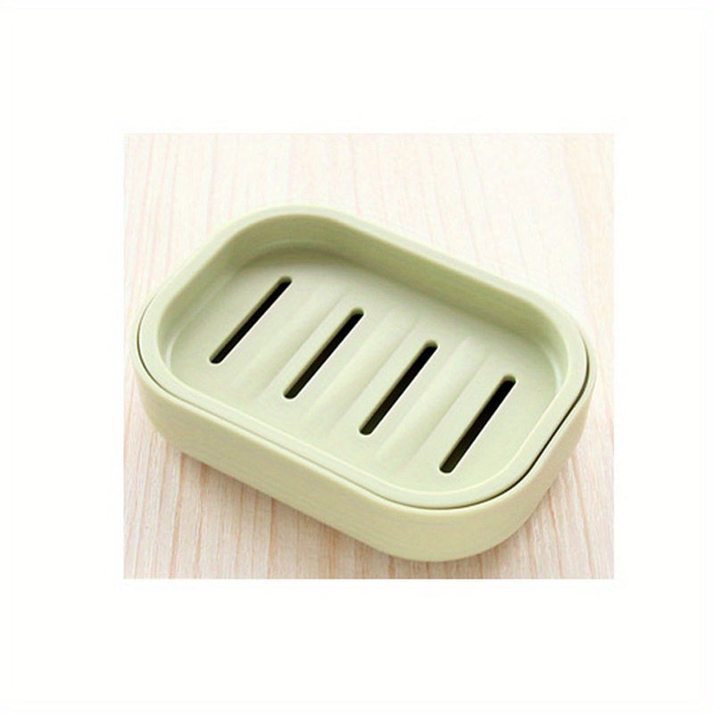 Jabonera de plástico de doble capa con tapa para baño y viaje, con diseño de drenaje