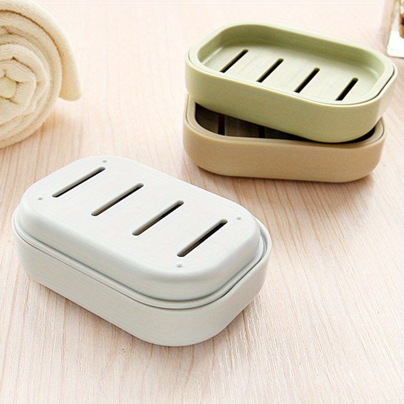 Jabonera de plástico de doble capa con tapa para baño y viaje, con diseño de drenaje