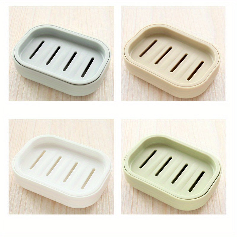 Jabonera de plástico de doble capa con tapa para baño y viaje, con diseño de drenaje