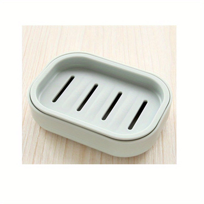 Jabonera de plástico de doble capa con tapa para baño y viaje, con diseño de drenaje