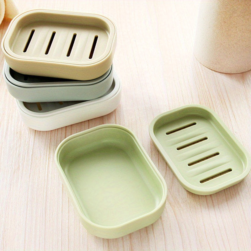 Jabonera de plástico de doble capa con tapa para baño y viaje, con diseño de drenaje