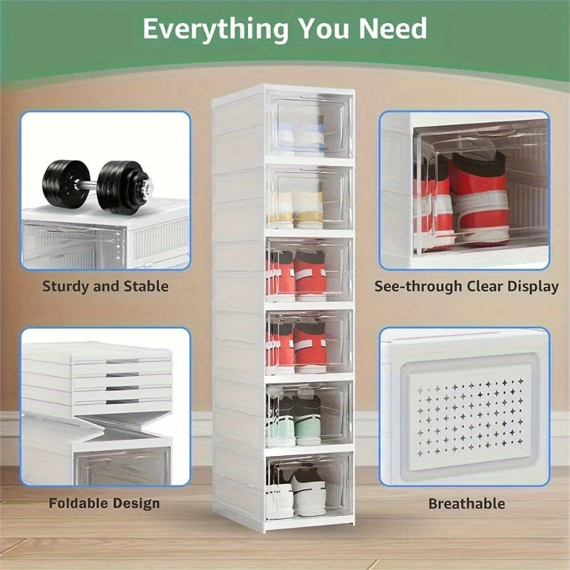 Foldable Plastic Shoe Rack with 6 Shelves Dustproof Stackable and Easy to Install