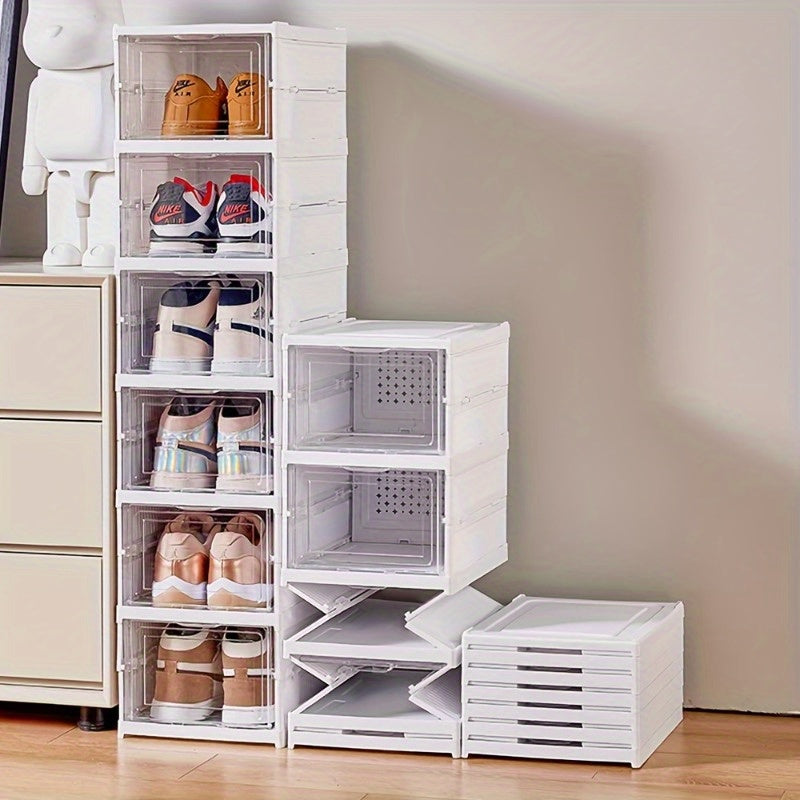 Foldable Plastic Shoe Rack with 6 Shelves Dustproof Stackable and Easy to Install