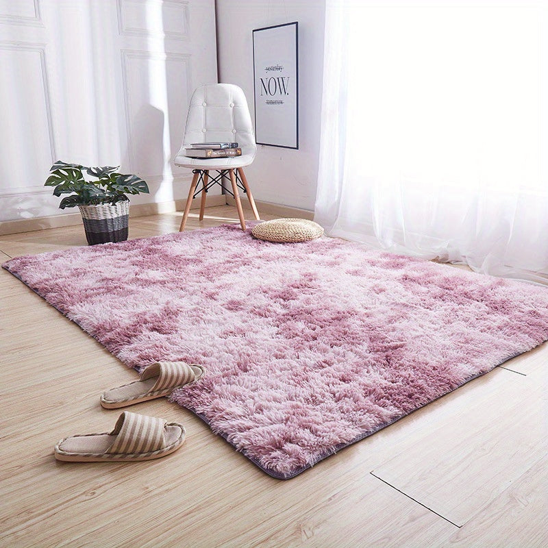 Shaggy Plush Carpet Rug Long-Haired Tie-Dyed Solid Color Faux Fur Non-Slip Backing