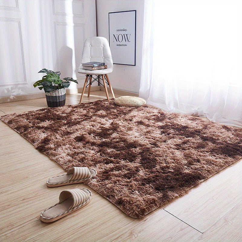 Shaggy Plush Carpet Rug Long-Haired Tie-Dyed Solid Color Faux Fur Non-Slip Backing