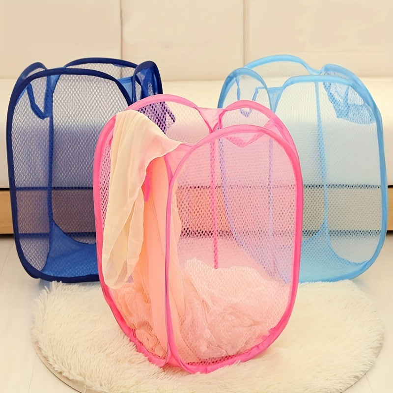 Folding Mesh Laundry Basket with Handles for Clothes and Toys Durable Nylon