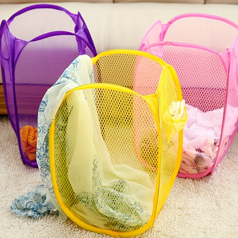 Folding Mesh Laundry Basket with Handles for Clothes and Toys Durable Nylon