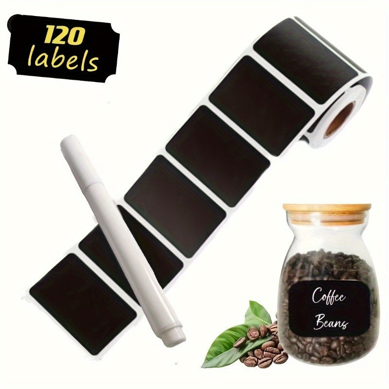 120pcs Waterproof Blackboard Sticker Labels with Pen for Storage Bins Crafts and Weddings
