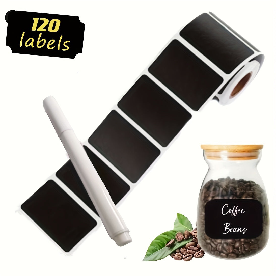 120pcs Waterproof Blackboard Sticker Labels with Pen for Storage Bins Crafts and Weddings