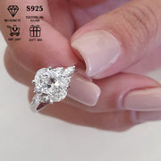 Sterling Silver Moissanite Engagement Ring 1ct 2ct Pear Cut Prong Setting Jewelry