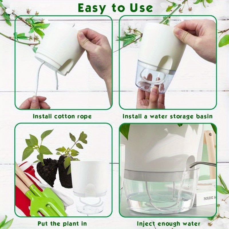 Self-Watering Plastic Planters with Watering Bottle for Indoor Herbs and House Plants Set of Three