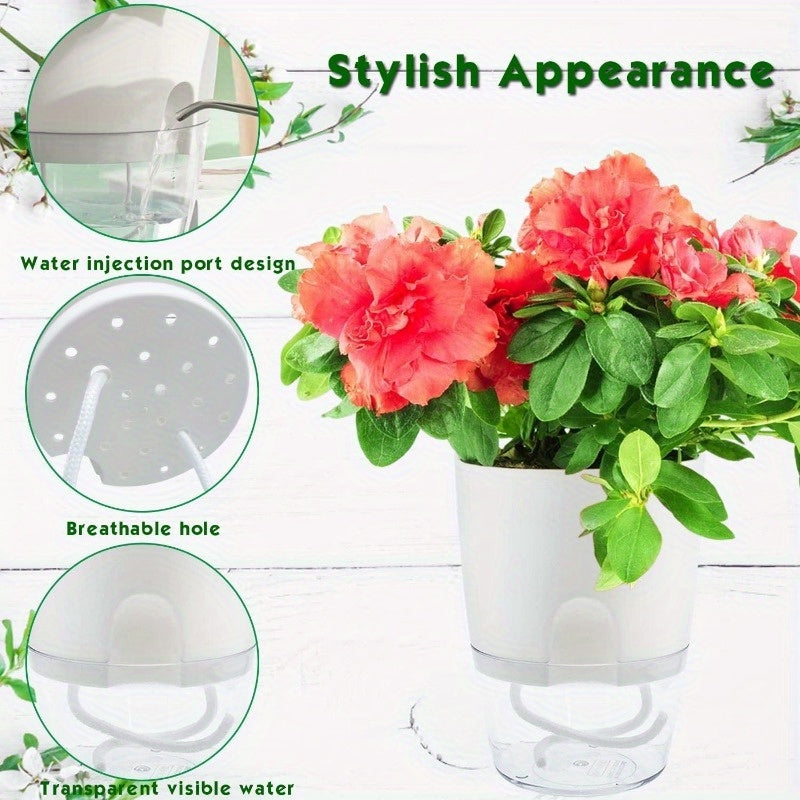 Self-Watering Plastic Planters with Watering Bottle for Indoor Herbs and House Plants Set of Three