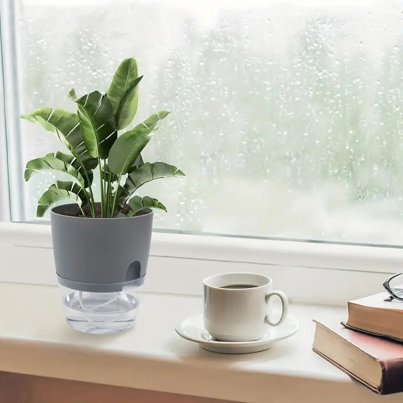 Self-Watering Plastic Planters with Watering Bottle for Indoor Herbs and House Plants Set of Three