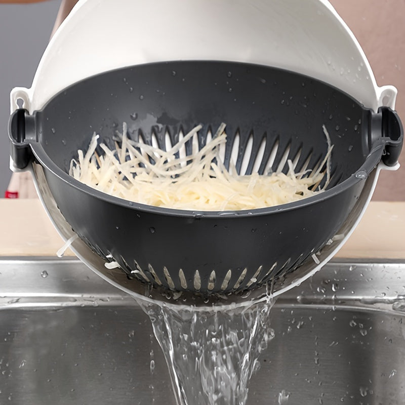 Ko'p funksiyali sabzavot kesgichi, suyuqlikni to'kib tashlash uchun savat bilan, zaryadsiz PC materialidan tayyorlangan.