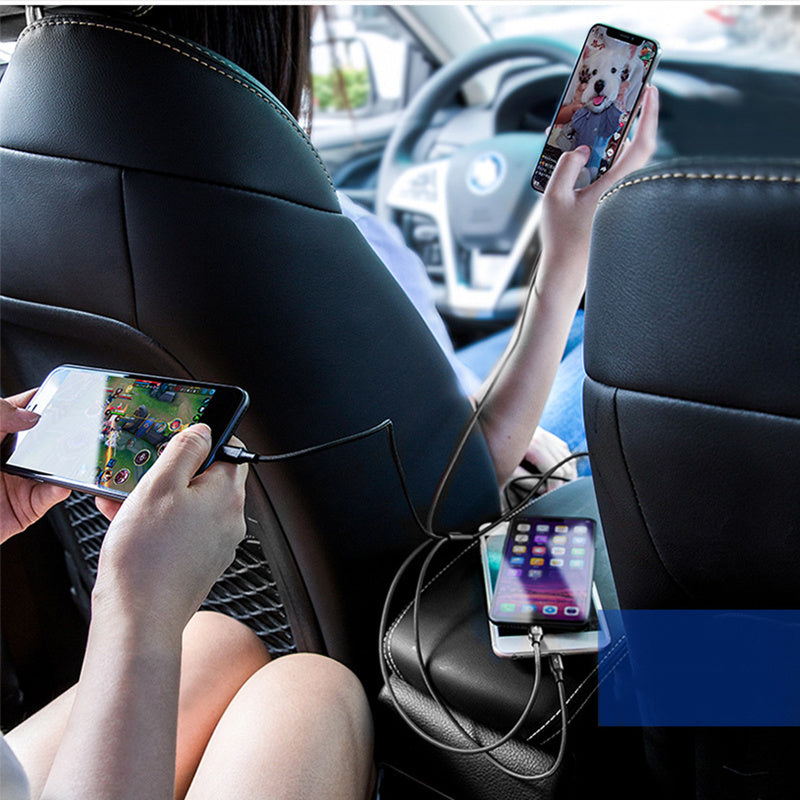 3-in-1 Naylon Zaryadlash Kabeli iPhone Type-C Micro USB Ma'lumotlarni Sinxronlashtirish va Quvvat