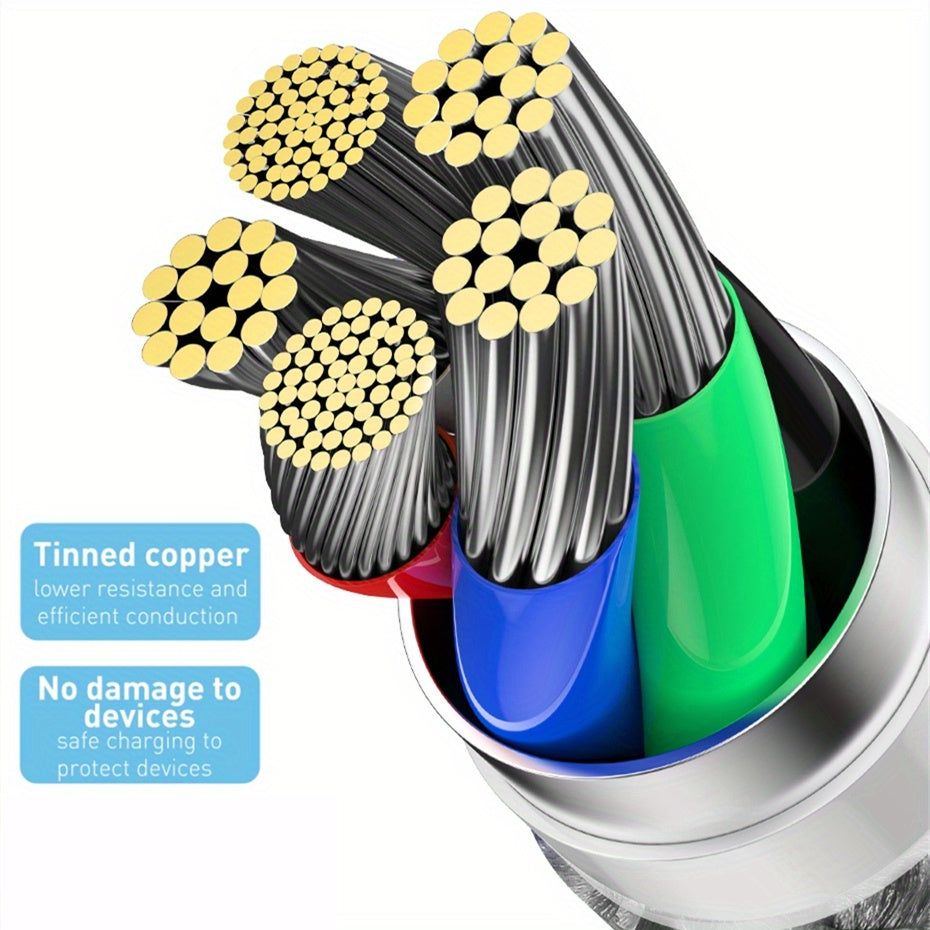 3-in-1 Naylon Zaryadlash Kabeli iPhone Type-C Micro USB Ma'lumotlarni Sinxronlashtirish va Quvvat