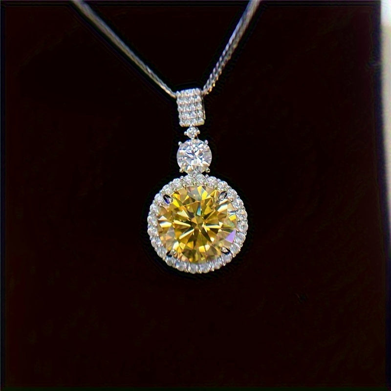 Yellow Moissanite Pendant Necklace 6.1 Carats S925 Sterling Silver Round Cut Jewelry